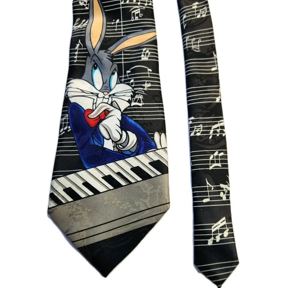 Vintage Looney Tunes Mania Mens Necktie Bugs Bunny Piano Musical‎ Notes 1995 Tie